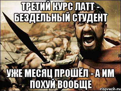 третий курс латт - бездельный студент уже месяц прошёл - а им похуй вообще, Мем Это Спарта