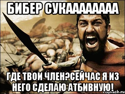 бибер сукаааааааа где твои член?сейчас я из него сделаю атбивную!, Мем Это Спарта