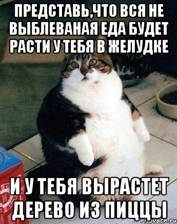 представь,что вся не выблеваная еда будет расти у тебя в желудке и у тебя вырастет дерево из пиццы