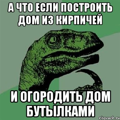 а что если построить дом из кирпичей и огородить дом бутылками, Мем Филосораптор