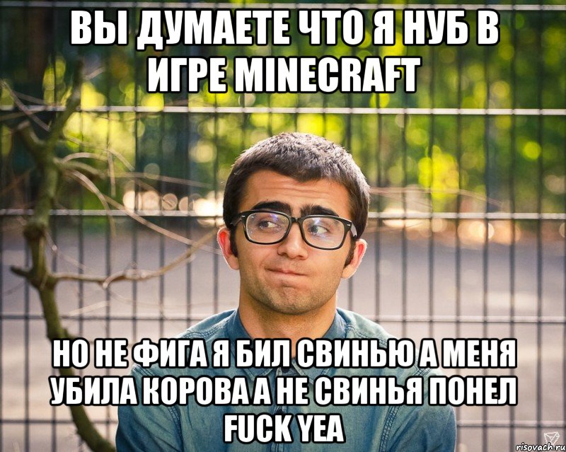 вы думаете что я нуб в игре minecraft но не фига я бил свинью а меня убила корова а не свинья понел fuck yea, Мем фотки