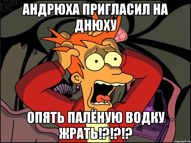 андрюха пригласил на днюху опять палёную водку жрать!?!?!?, Мем Фрай в панике