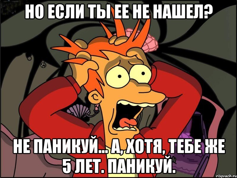 но если ты ее не нашел? не паникуй... а, хотя, тебе же 5 лет. паникуй., Мем Фрай в панике