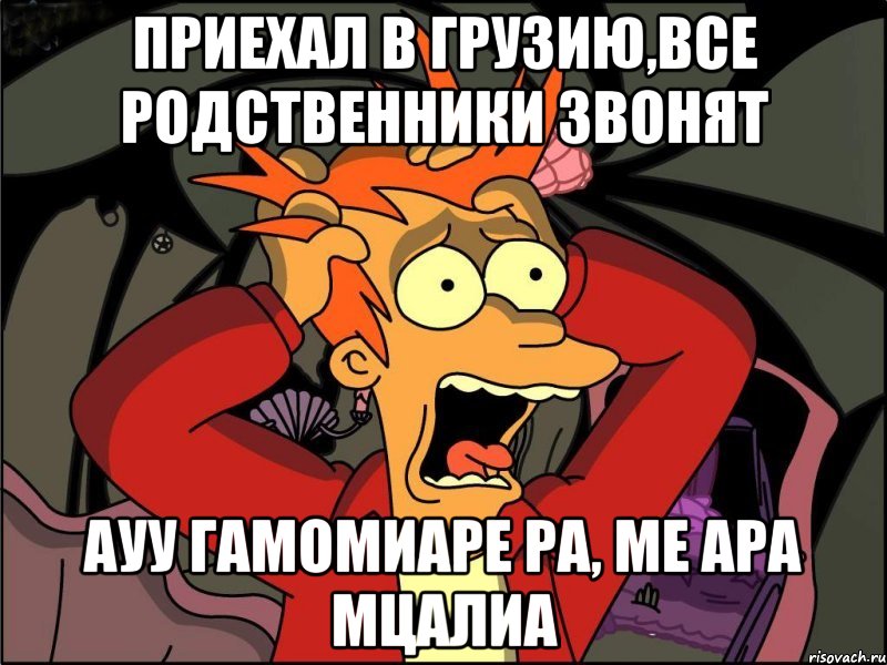 приехал в грузию,все родственники звонят ауу гамомиаре ра, ме ара мцалиа, Мем Фрай в панике