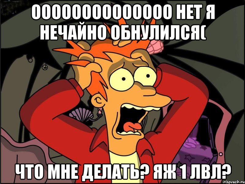 оооооооооооооо нет я нечайно обнулился( что мне делать? яж 1 лвл?, Мем Фрай в панике