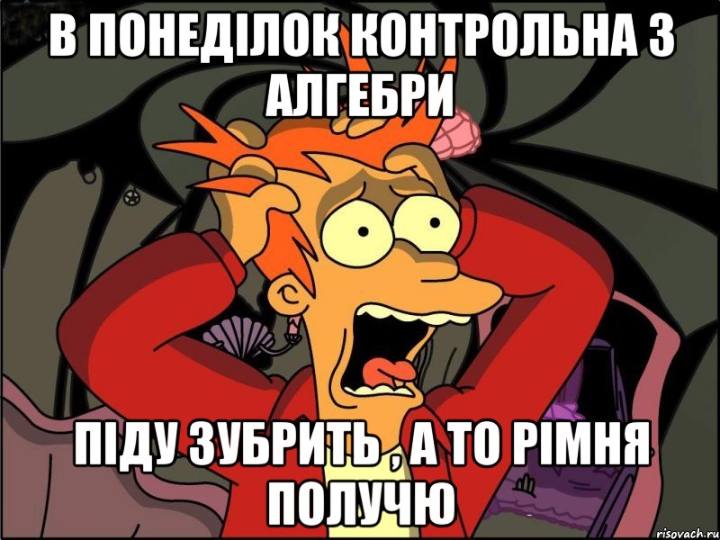 в понеділок контрольна з алгебри піду зубрить , а то рімня получю, Мем Фрай в панике