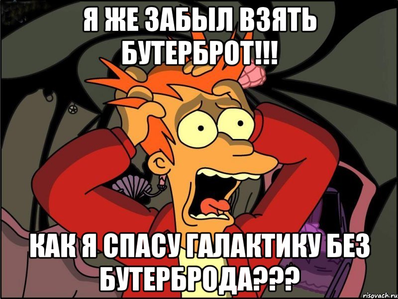 я же забыл взять бутерброт!!! как я спасу галактику без бутерброда???, Мем Фрай в панике