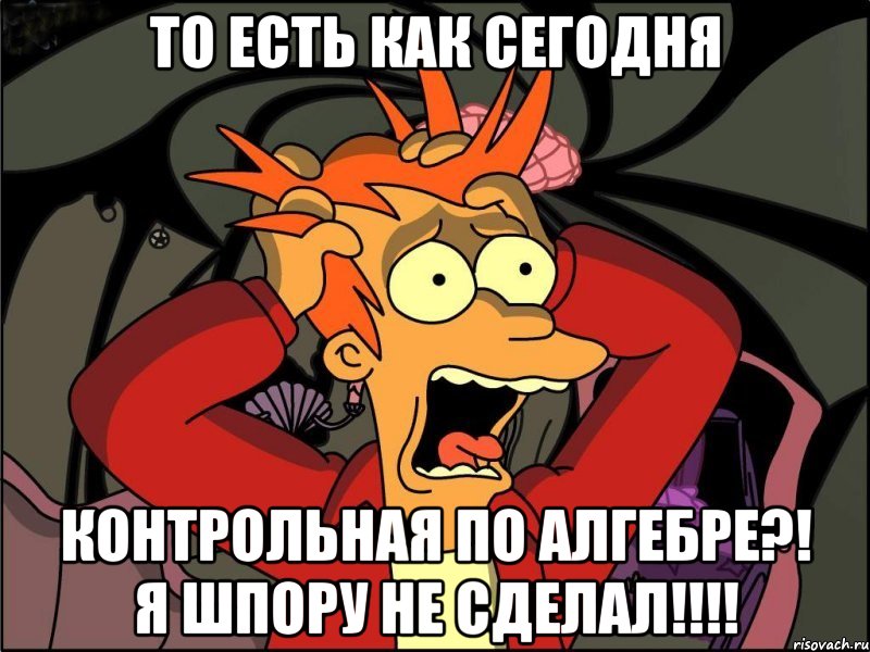 то есть как сегодня контрольная по алгебре?! я шпору не сделал!!!, Мем Фрай в панике