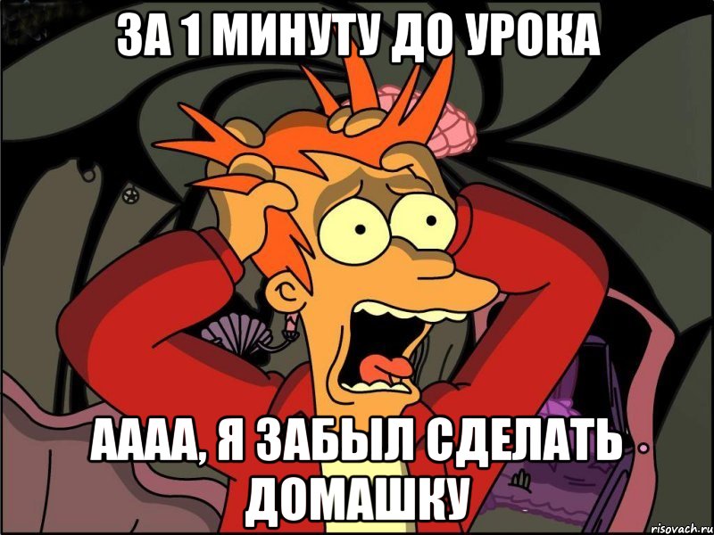 за 1 минуту до урока аааа, я забыл сделать домашку, Мем Фрай в панике