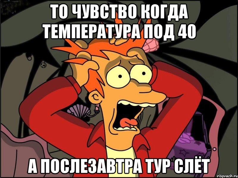 то чувство когда температура под 40 а послезавтра тур слёт, Мем Фрай в панике