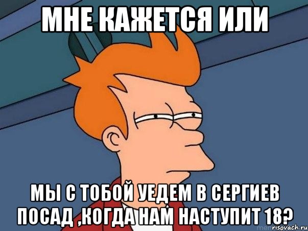 мне кажется или мы с тобой уедем в сергиев посад ,когда нам наступит 18?, Мем  Фрай (мне кажется или)