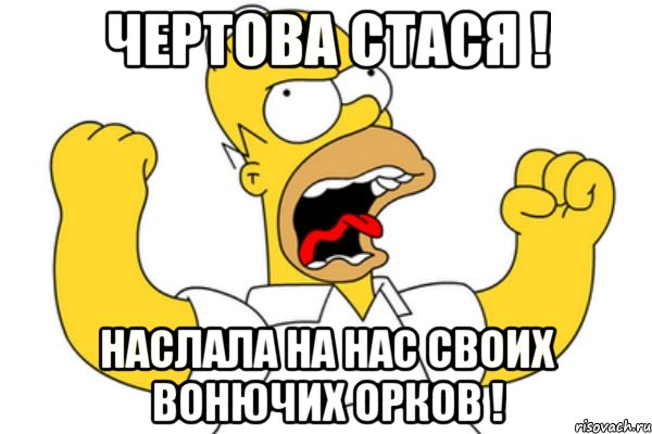 чертова стася ! наслала на нас своих вонючих орков !, Мем Разъяренный Гомер