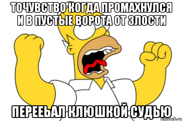 точувство когда промахнулся и в пустые ворота от злости перееьал клюшкой судью