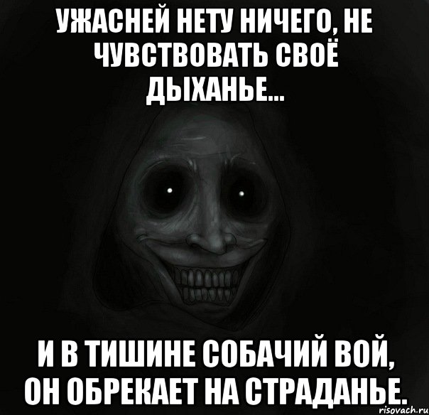 ужасней нету ничего, не чувствовать своё дыханье... и в тишине собачий вой, он обрекает на страданье., Мем Ночной гость