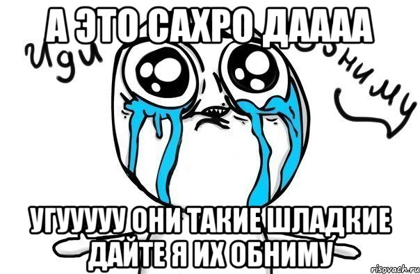 а это сахро даааа угууууу они такие шладкие дайте я их обниму, Мем Иди обниму