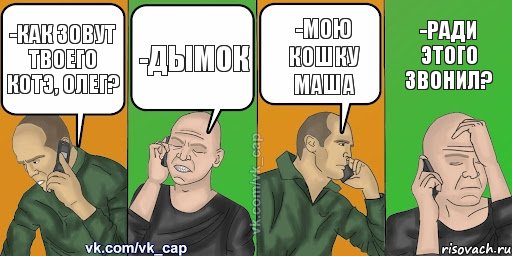 -КАк зовут твоего котэ, олег? -дымок -мою кошку маша -ради этого звонил?, Комикс С кэпом (разговор по телефону)