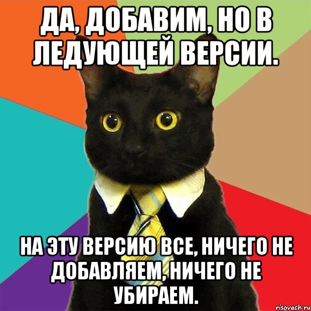 да, добавим, но в ледующей версии. на эту версию все, ничего не добавляем, ничего не убираем., Мем  Кошечка