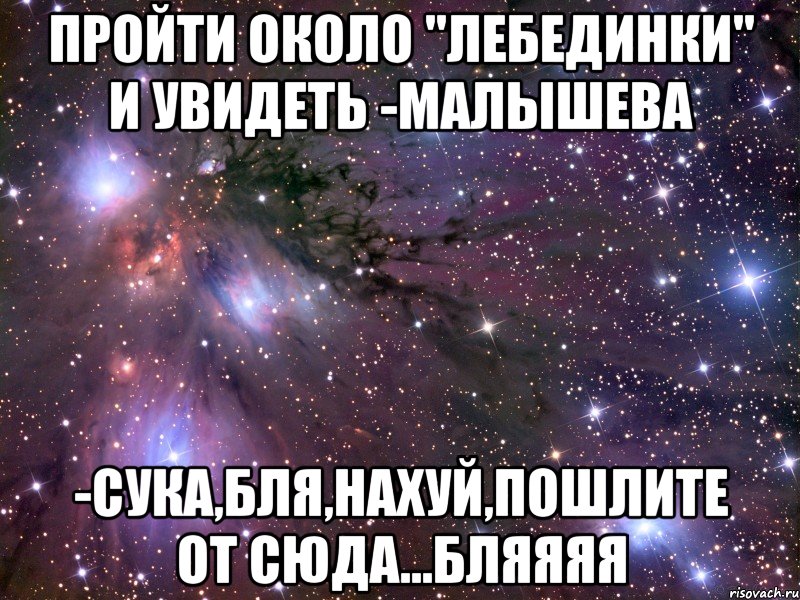 пройти около "лебединки" и увидеть -малышева -сука,бля,нахуй,пошлите от сюда...бляяяя, Мем Космос