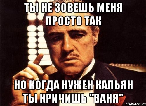 ты не зовешь меня просто так но когда нужен кальян ты кричишь "ваня", Мем крестный отец