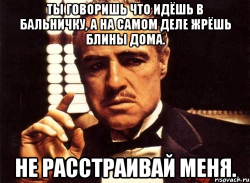 ты говоришь что идёшь в бальничку, а на самом деле жрёшь блины дома. не расстраивай меня., Мем крестный отец