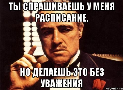 ты спрашиваешь у меня расписание, но делаешь это без уважения, Мем крестный отец