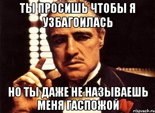 ты просишь чтобы я узбагоилась но ты даже не называешь меня гаспожой, Мем крестный отец