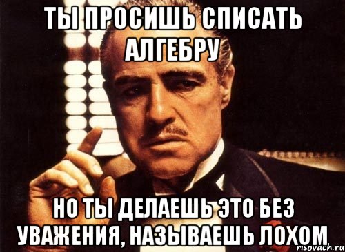 ты просишь списать алгебру но ты делаешь это без уважения, называешь лохом, Мем крестный отец