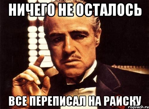 ничего не осталось все переписал на раиску, Мем крестный отец