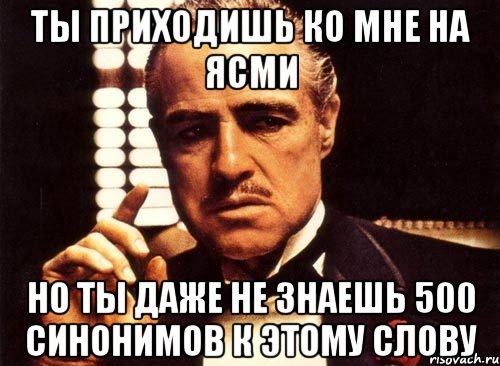 ты приходишь ко мне на ясми но ты даже не знаешь 500 синонимов к этому слову, Мем крестный отец