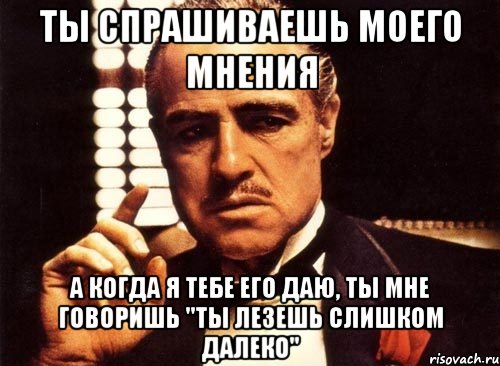 ты спрашиваешь моего мнения а когда я тебе его даю, ты мне говоришь "ты лезешь слишком далеко", Мем крестный отец