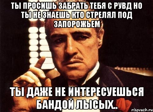 ты просишь забрать тебя с рувд но ты не знаешь кто стрелял под запорожьем ты даже не интересуешься бандой лысых.., Мем крестный отец