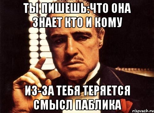 ты пишешь:что она знает кто и кому из-за тебя теряется смысл паблика, Мем крестный отец