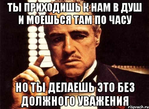 ты приходишь к нам в душ и моешься там по часу но ты делаешь это без должного уважения, Мем крестный отец