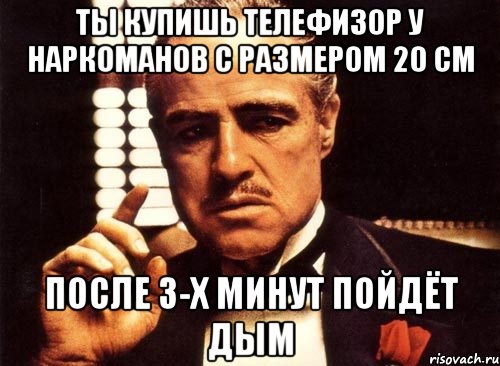 ты купишь телефизор у наркоманов с размером 20 см после 3-х минут пойдёт дым, Мем крестный отец