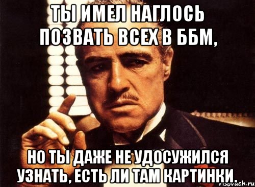 ты имел наглось позвать всех в ббм, но ты даже не удосужился узнать, есть ли там картинки., Мем крестный отец