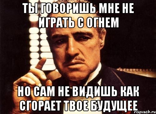 ты говоришь мне не играть с огнем но сам не видишь как сгорает твое будущее, Мем крестный отец