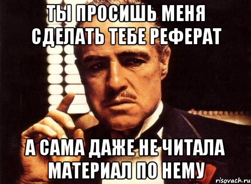 ты просишь меня сделать тебе реферат а сама даже не читала материал по нему, Мем крестный отец