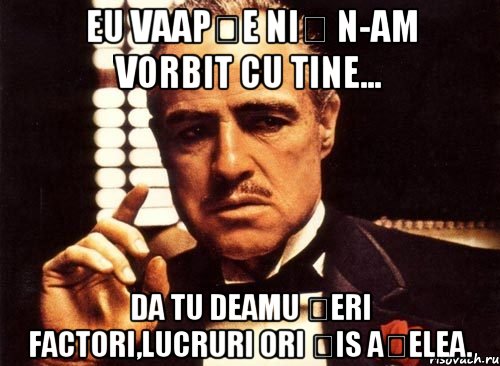 eu vaapșe niș n-am vorbit cu tine... da tu deamu șeri factori,lucruri ori șis așelea., Мем крестный отец