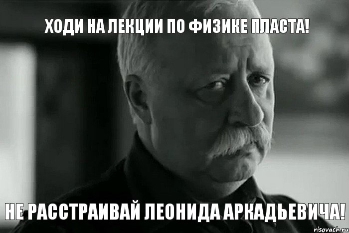 ХОДИ НА ЛЕКЦИИ ПО ФИЗИКЕ ПЛАСТА! НЕ РАССТРАИВАЙ ЛЕОНИДА АРКАДЬЕВИЧА!, Мем Не расстраивай Леонида Аркадьевича