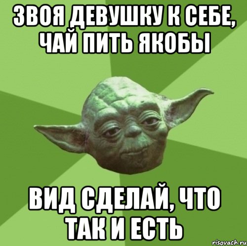 звоя девушку к себе, чай пить якобы вид сделай, что так и есть, Мем Мастер Йода