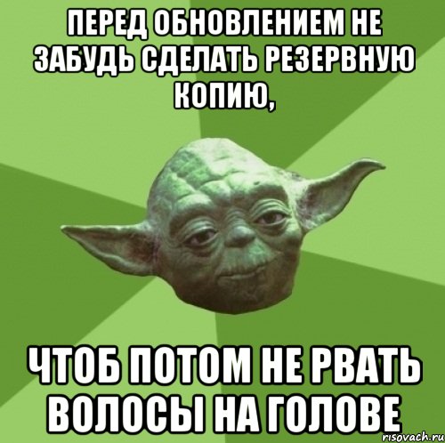 перед обновлением не забудь сделать резервную копию, чтоб потом не рвать волосы на голове, Мем Мастер Йода