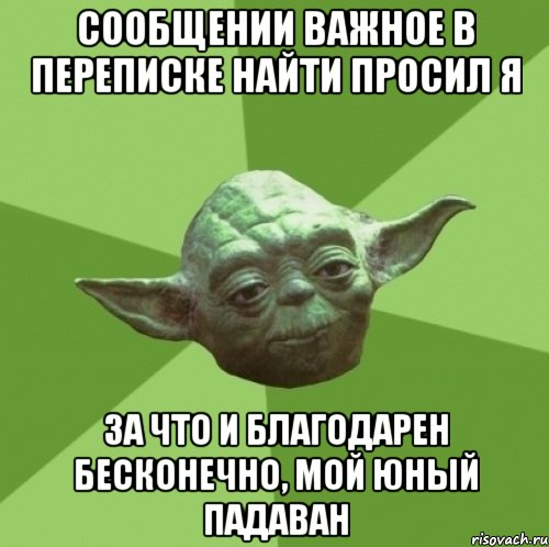 сообщении важное в переписке найти просил я за что и благодарен бесконечно, мой юный падаван, Мем Мастер Йода