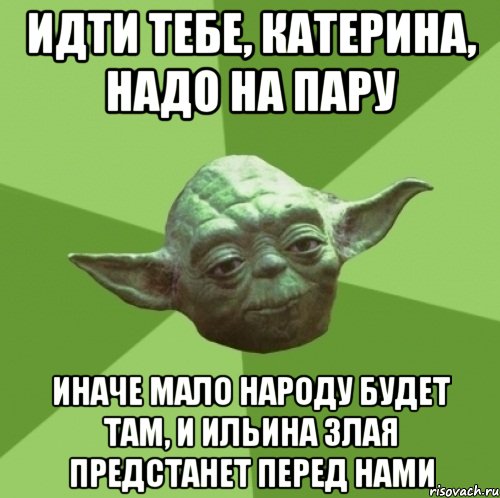 идти тебе, катерина, надо на пару иначе мало народу будет там, и ильина злая предстанет перед нами, Мем Мастер Йода