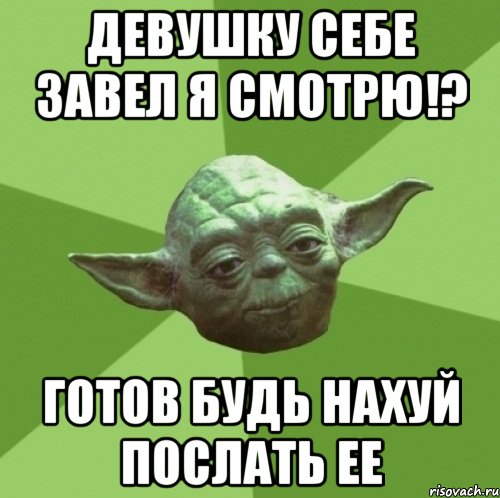 девушку себе завел я смотрю!? готов будь нахуй послать ее, Мем Мастер Йода