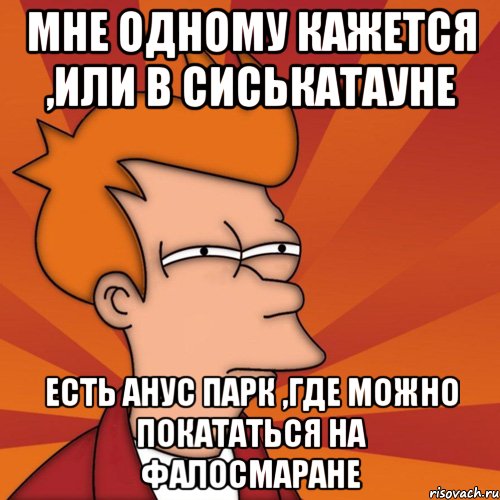 мне одному кажется ,или в сиськатауне есть анус парк ,где можно покататься на фалосмаране, Мем Мне кажется или (Фрай Футурама)