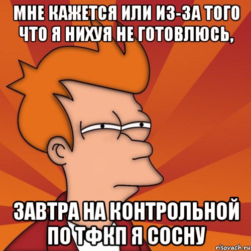 мне кажется или из-за того что я нихуя не готовлюсь, завтра на контрольной по тфкп я сосну, Мем Мне кажется или (Фрай Футурама)