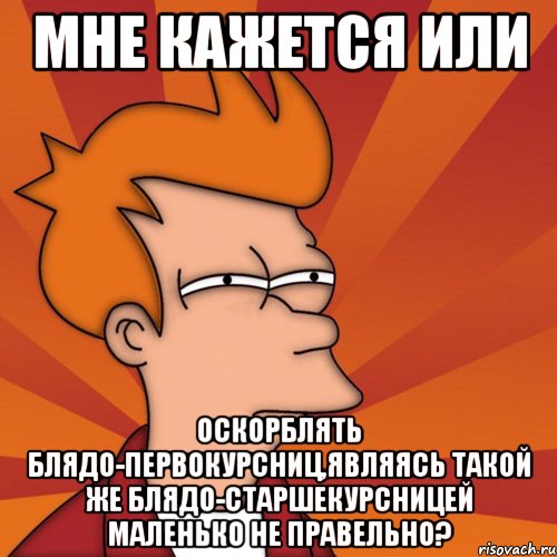 мне кажется или оскорблять блядо-первокурсниц,являясь такой же блядо-старшекурсницей маленько не правельно?, Мем Мне кажется или (Фрай Футурама)