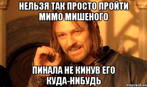 нельзя так просто пройти мимо мишеного пинала не кинув его куда-нибудь, Мем Нельзя просто так взять и (Боромир мем)