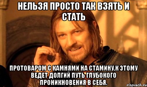 нельзя просто так взять и стать протоваром с камнями на стамину,к этому ведет долгий путь глубокого проникновения в себя., Мем Нельзя просто так взять и (Боромир мем)