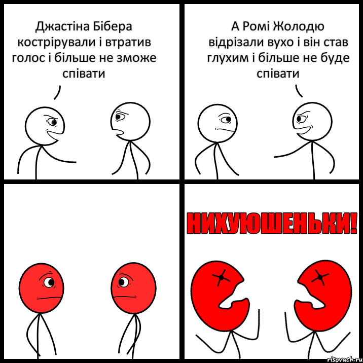 Джастіна Бібера кострірували і втратив голос і більше не зможе співати А Ромі Жолодю відрізали вухо і він став глухим і більше не буде співати, Комикс НИХУЮШЕНЬКИ